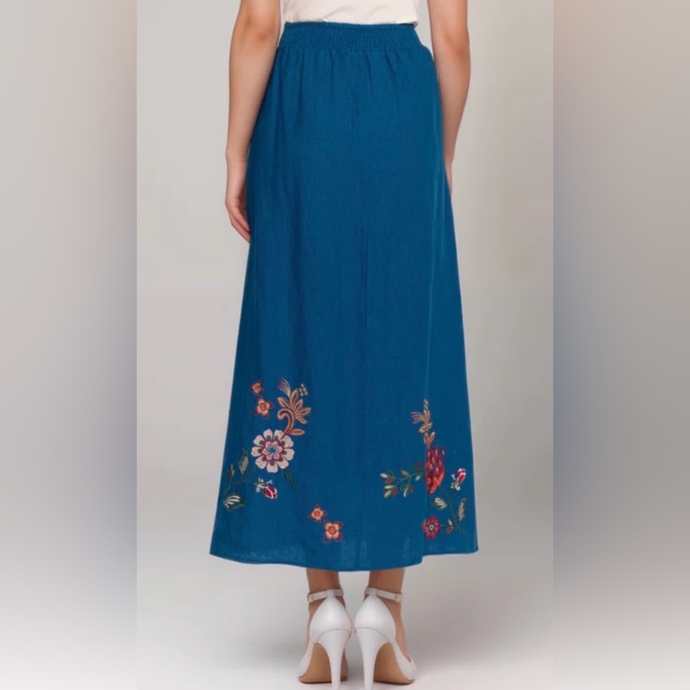 Johnny Was Messine Linen Embroidered Floral Maxi Skirt Size XS - Picture 10 of 10
